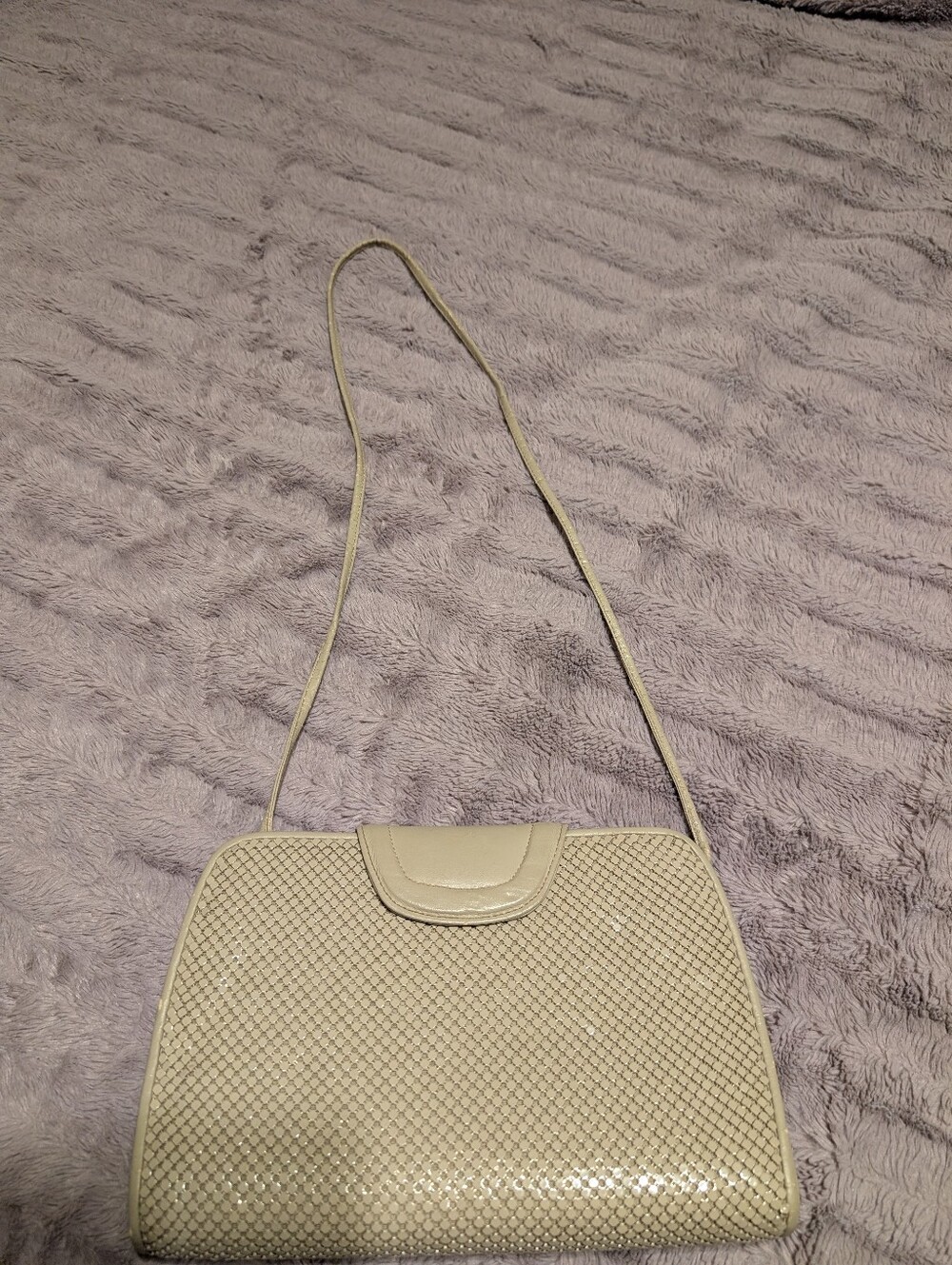 Whiting And Davis Beige Mesh Metal Crossbody Shoulder Bag